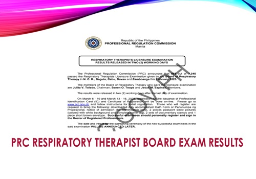 PRC Respiratory Therapist Board Exam Result 2024 List of Passers